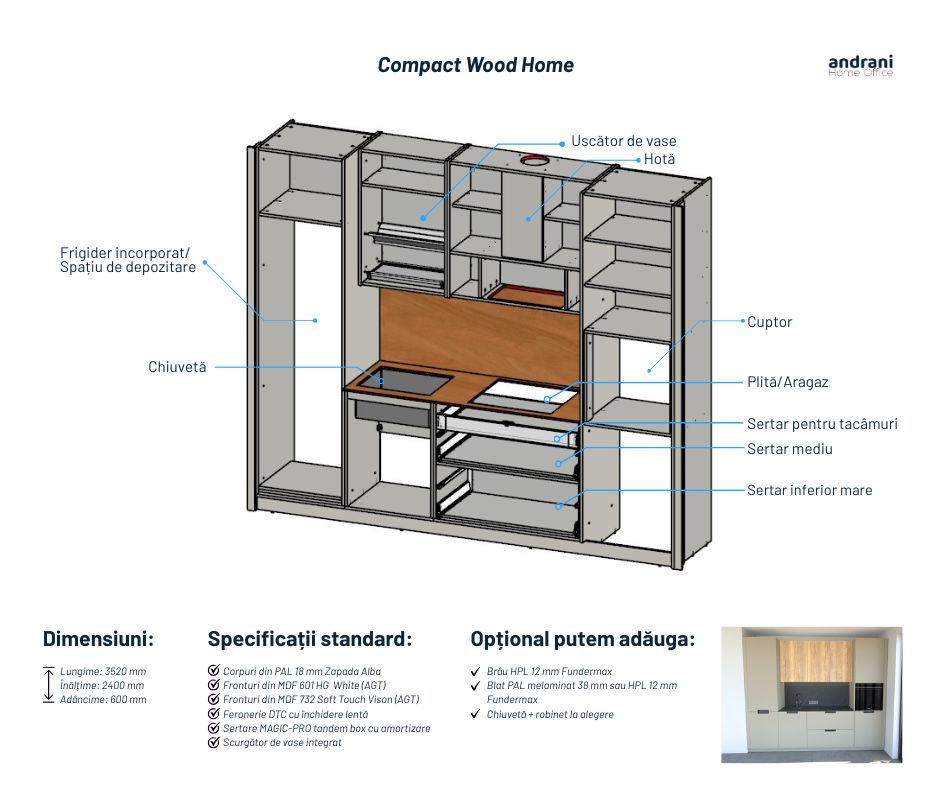 BUCĂTĂRIE DE SERIE — COMPACT WOOD HOME